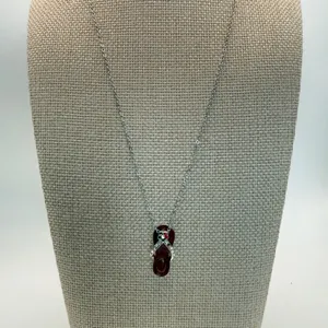 Red Enamel Flip Flop Pendant Necklace Silver‎ Tone Rhinestone Tropical Beach 20" thumbnail 2