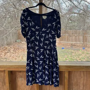 Anthropologie Maeve Fern Ruched Dress Navy & White Printed Size 14 thumbnail 4