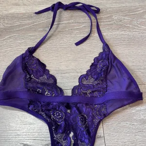 Avidlove Purple Lace Mesh Halter Teddy Bodysuit O-Ring‎ Detail Small thumbnail 3