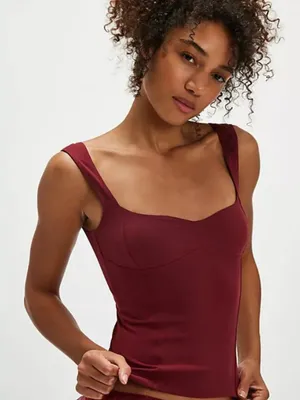 Free People Somewhere Sometime Corset Style Sleeveless Top Deep Red M thumbnail 1