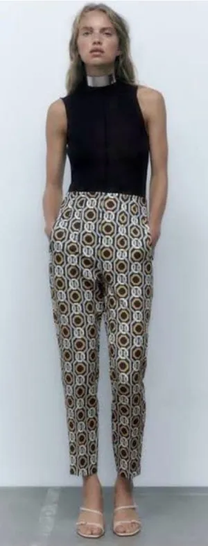 ZARA‎ Geometric Interlocking Chain Print High Rise Ankle Pants Size Small thumbnail 1