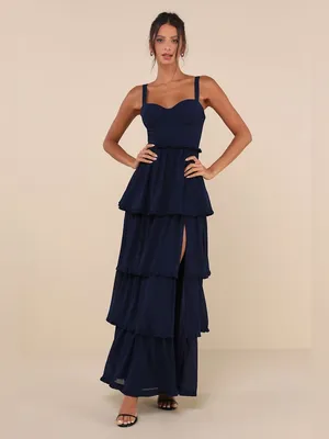 LULU’S Sophisticated Occasion Navy Blue Bustier Lace-Up Maxi Dress thumbnail 7