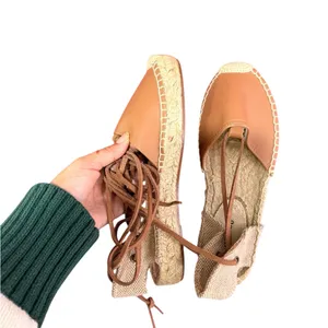 SALUDOS Wrap Gladiator Leather Tan Espadrille Flats Size 6 thumbnail 10