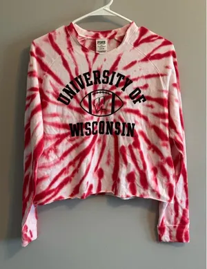 PINK‎ Victoria's Secret Wisconsin Tie Dye Cropped Sweatshirt XS NWT thumbnail 1