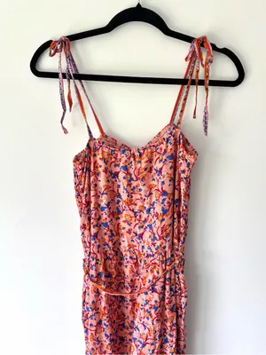 Umgee Peach Floral Boho Jumpsuit Tie Straps Beach Vacation Colorful Hippie thumbnail 9