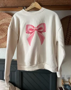 Edikted Cream Bow Brat Print Pullover SMALL thumbnail 1