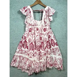 Maeve Anthropologie Dress S Red Floral Babydoll Mini Flutter Sleeve Lace Cottage thumbnail 7