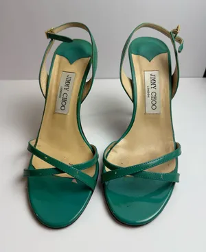 Jimmy Choo Green Patent Leather Strappy Slingback Stiletto Sandals Size 39.5‎ thumbnail 1