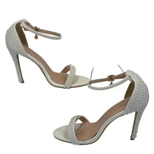 Crystal Queen Pearl Bridal‎ Heels EU 42 US 11 White Ankle Strap Wedding Sandals thumbnail 5