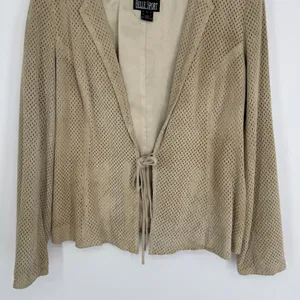Vintage Belle Sport Pig Suede‎ Leather Jacket Large Tan Perforated Boho Layering thumbnail 4