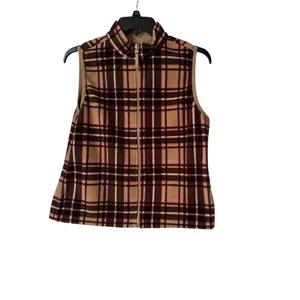 Vintage Y2K Fleece Mountain Lake Brown/Pink Plaid Vest Sleeveless‎ Women's L thumbnail 4