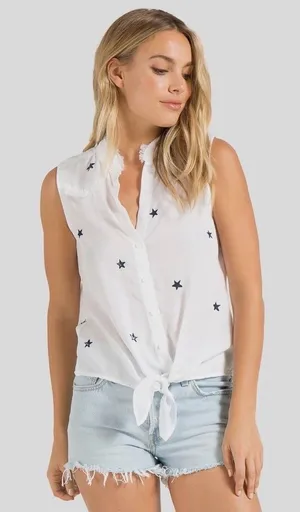 Cloth‎ & Stone Sleeveless White Star-Print Tie-Front Top size M thumbnail 1