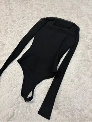 Abercrombie Black Long-Sleeve Sheer-Panel Bodysuit - Women Intimates thumbnail 2