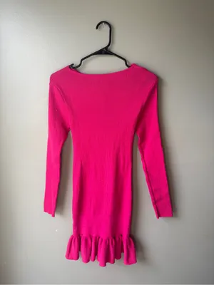 Hot Pink Ribbed Cutout Ruffle Hem Sweater Dress XS thumbnail 4