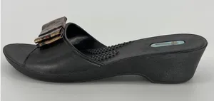 Oka-B Leopard‎ Bow Wedge Sandals Womens 6 Black Slides Shoes Made in USA thumbnail 1