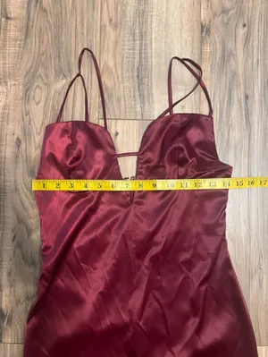 Miss Circle Burgundy Wine Satin Plunge Cutout Bodycon Midi Dress Small thumbnail 11
