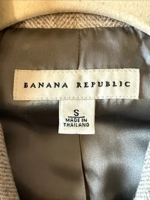 BANANA REPUBLIC Gray Herringbone Wool Blend Tailored Blazer Ruffled S Academia thumbnail 6