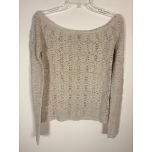 American Eagle Lace Knit Sweater Tan Long Sleeve Boat Neck‎ Women's M NWT thumbnail 8