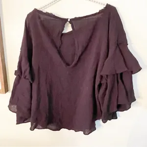 Free People‎ Size Medium Ruffle Tiered Sleeve Gauze Black Blouse Bohemian Top thumbnail 5