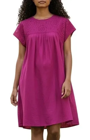 Tommy Bahama‎ Eyelet Shift Dress Womens Small Pink Linen Blend Cap Sleeve Mini thumbnail 1