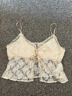 Free People Cream Lace Tie-Front Camisole thumbnail 2
