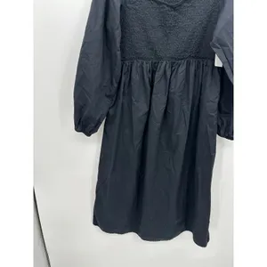 Old Navy Womens Black Smocked Square Neck Cotton Balloon Sleeve Midi Dress L thumbnail 5