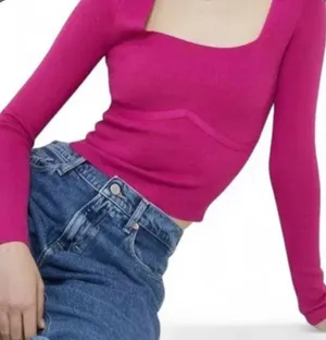 Abercrombie & Fitch Fitted Square- Neck Ribbed Sweater - Bright Pink thumbnail 1