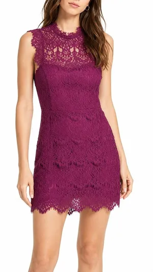 NWT Free People Daydream Floral Lace Mini Dress Magenta Purple Open Back Size L thumbnail 1