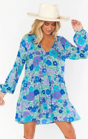 Show Me Your Mumu Floral Print Tiered Mini‎ Dress Long Sleeve Boho Size Small thumbnail 1