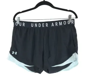 Under Armour Womens Play Up Running Shorts Loose HeatGear Printed Black Blue XL thumbnail 1