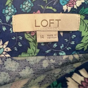 Loft Ann Taylor‎ Floral Ruffle Linen Blend Wrap Skirt Blue Calico Back Zip Sz 14 thumbnail 7
