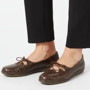 Salvatore Ferragamo Brown Textured Reptile Croc Print Leather Slip On Shoes 6 thumbnail 1
