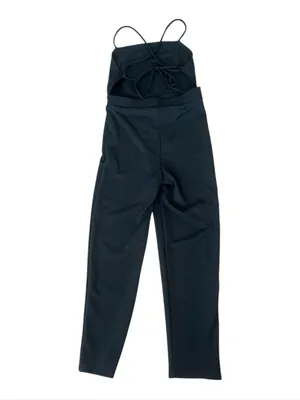 NWOT Black Straight Neck Jumpsuit Open Lace Up Back Size L Fits M thumbnail 4