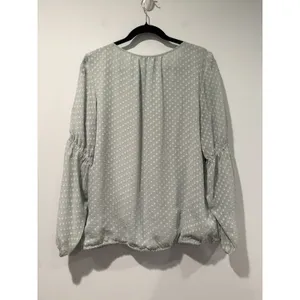 Loft Top Womens Medium Mint Green Swiss Dot Polka Dot Faux Wrap Work Office thumbnail 2