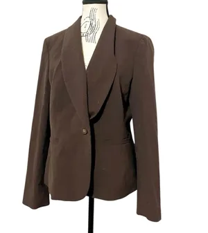 Nine West Womens Brown Single Button Blazer Jacket 12 Career Workwear Matte thumbnail 2
