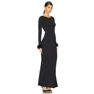 NWT‎ OW Collection Ciara Maxi Dress in Black w Removable Fur Cuffs XS $320 thumbnail 4