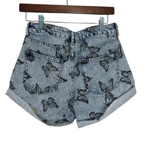 PacSun Womens Butterfly Print Denim Mom Shorts‎ Light Wash Blue Size 27 thumbnail 11