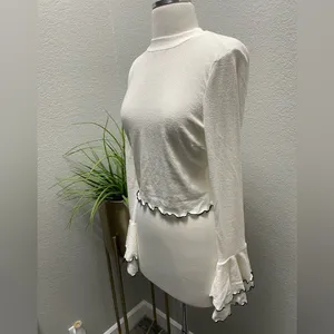 NWT Lost + Wander Ivory w Black Trim Bell Ruffle‎ Sleeves Sz Large thumbnail 4