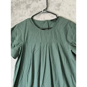 Theory Cotton Poplin Shift Dress‎ Green Size 10 Lagenlook Minimalist Pockets thumbnail 2