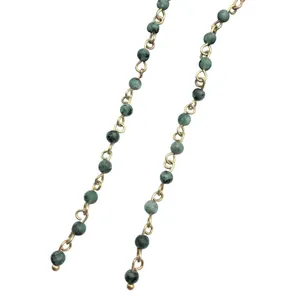 Universal Threads Earrings Dangle Beaded Semi-Precious Green Gold Tone thumbnail 2