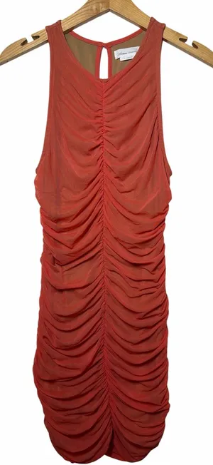 Lovers + Friends Ruched Sleeveless Midi Dress in Coral Red thumbnail 1