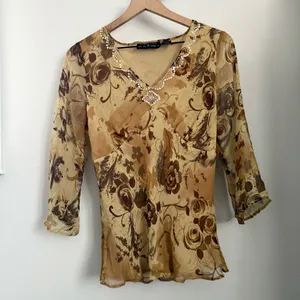 Y2K Large Silk Babydoll Top Mesh Sleeve Floral Renaissance Goblin Forest thumbnail 2