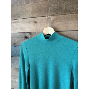 American Eagle Ribbed Mock Neck Long Sleeve Crop Top Teal Green thumbnail 6