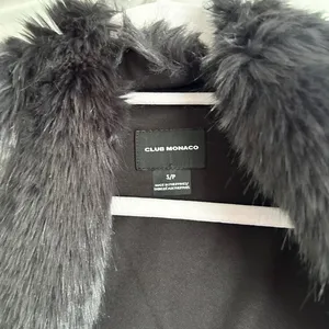 Club Monaco Black Faux Fur Longline Vest Size S winter glam thumbnail 3