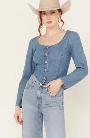 Levi's WOMEN'S DARYN CORSET LONG SLEEVE DENIM SHIRT thumbnail 1