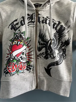 Ed Hardy Cropped Full-Zip Grey Hoodie thumbnail 2