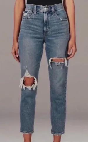 Abercrombie & Fitch High Rise Mom Jeans Size 24 / 00S Distressed Raw Hem Cropped thumbnail 1