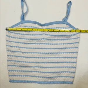 Freshman 1996 Tank Top Womens L Blue & White Striped Cropped Cami Stretch thumbnail 5
