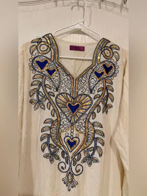 AB Classic Inidan Cream Maxi Dress with Blue and Gold Embroidery thumbnail 3