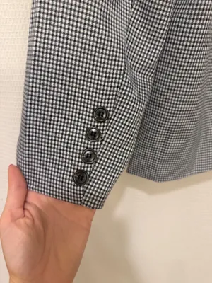Doe & Rae Houndstooth Double Breasted Blazer Medium Black White Stretch NWT thumbnail 3